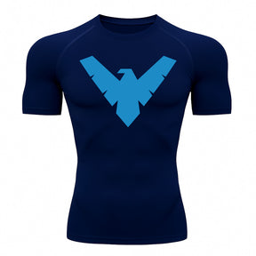 Camiseta Compressão Proteção Uv 50+ Manga Curta Asa Noturno Rash Guard
