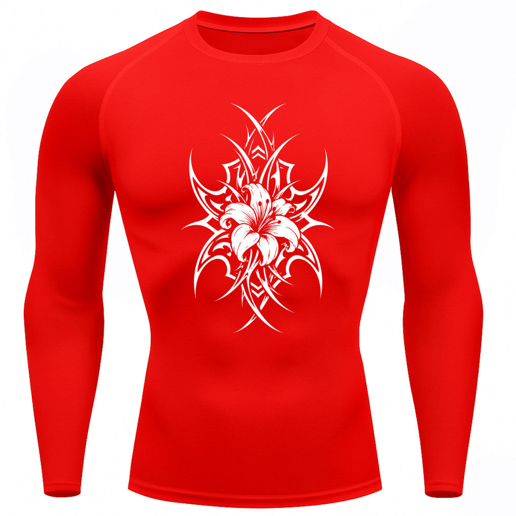 Camiseta Compressão Uv 50+ Manga Longa Cyber Tribal Dark Bloom Nature Rash Guard