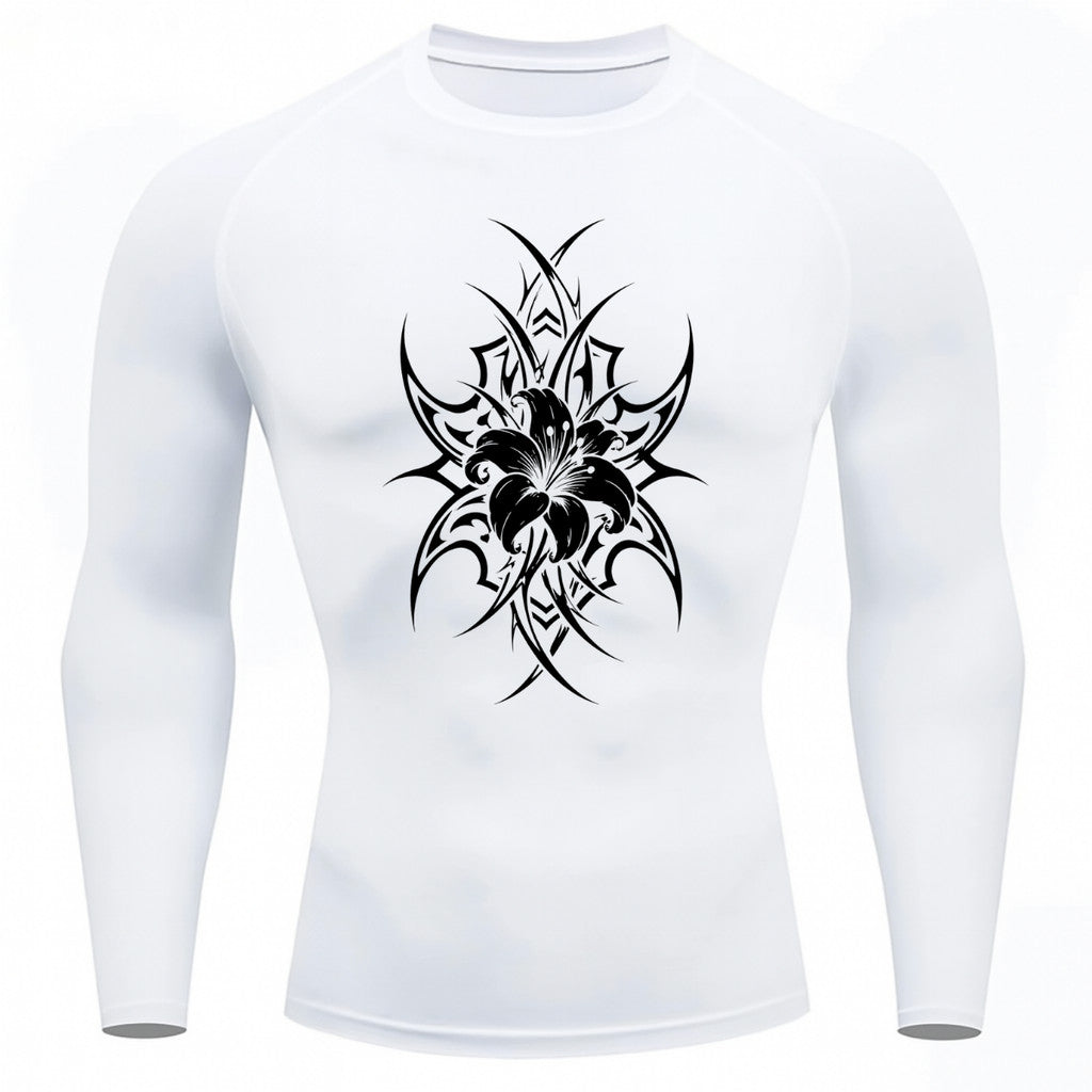 Camiseta Compressão Uv 50+ Manga Longa Cyber Tribal Dark Bloom Nature Rash Guard