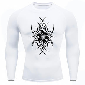 Camiseta Compressão Uv 50+ Manga Longa Cyber Tribal Dark Bloom Nature Rash Guard