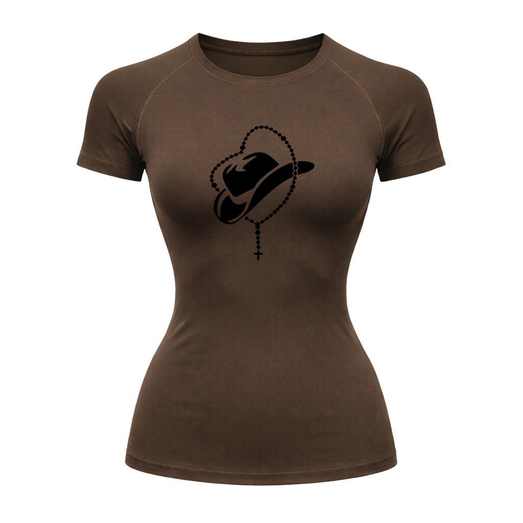 Camiseta Compressão Uv Manga Curta Estampa Da Roça Cowboy Terço Sagrado