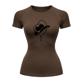 Camiseta Compressão Uv Manga Curta Estampa Da Roça Cowboy Terço Sagrado