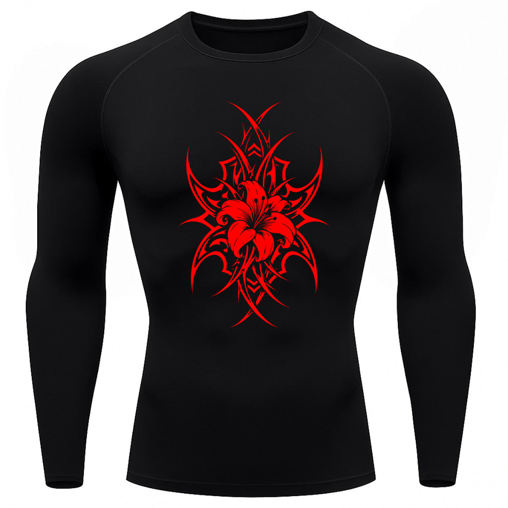 Camiseta Compressão Uv 50+ Manga Longa Cyber Tribal Dark Bloom Nature Rash Guard