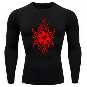 Camiseta Compressão Uv 50+ Manga Longa Cyber Tribal Dark Bloom Nature Rash Guard