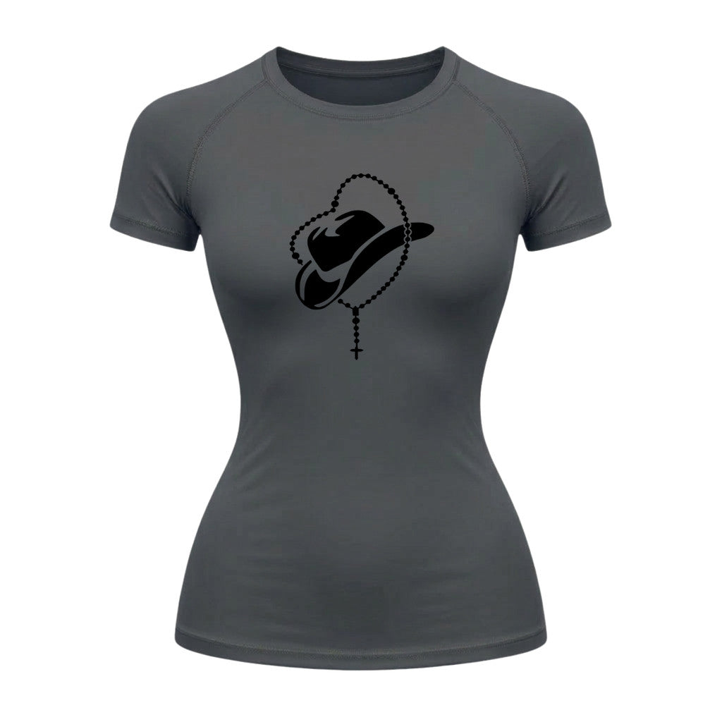 Camiseta Compressão Uv Manga Curta Estampa Da Roça Cowboy Terço Sagrado