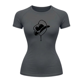 Camiseta Compressão Uv Manga Curta Estampa Da Roça Cowboy Terço Sagrado