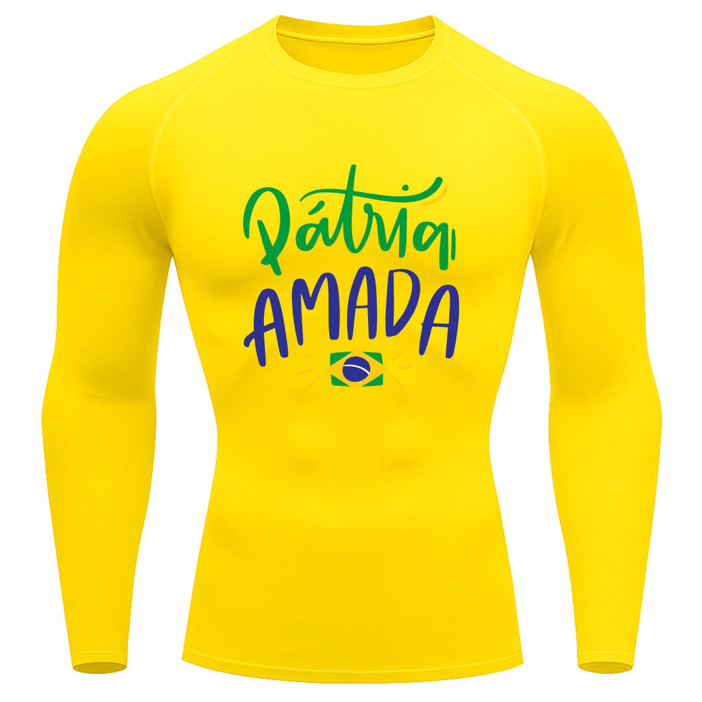 Camiseta Compressão Manga Longa Proteção UV 50+ Pátria Amada Brasil Camiseta Varias Cores Rash Guard