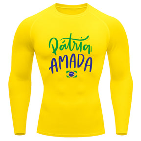 Camiseta Compressão Manga Longa Proteção UV 50+ Pátria Amada Brasil Camiseta Varias Cores Rash Guard
