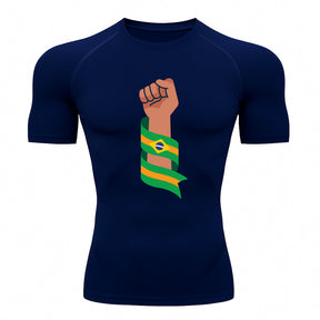 Camiseta Compressão Manga Curta Proteção UV 50+ Resistência Brasil Colorido Camiseta Varias Cores Rash Guard