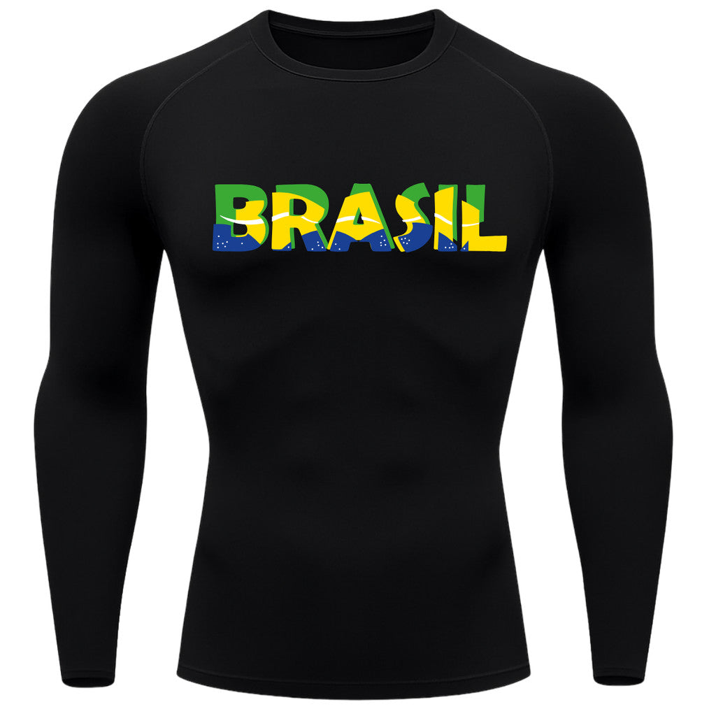 Camiseta Compressão Manga Longa Proteção UV 50+ Brasil Colorido Camiseta Varias Cores Rash Guard