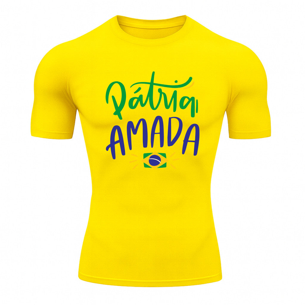 Camiseta Compressão Manga Curta Proteção UV 50+ Pátria Amada Brasil Varias Cores Rash Guard