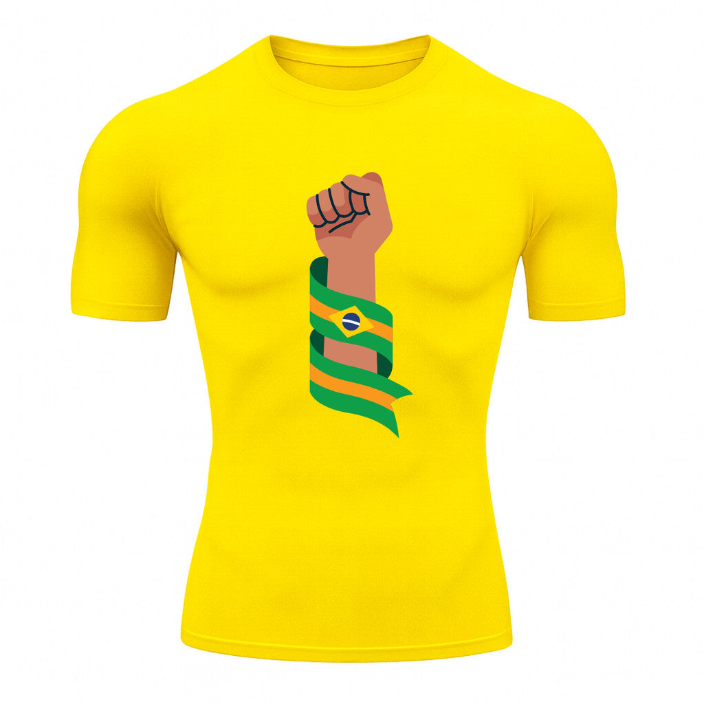 Camiseta Compressão Manga Curta Proteção UV 50+ Resistência Brasil Colorido Camiseta Varias Cores Rash Guard