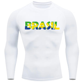 Camiseta Compressão Manga Longa Proteção UV 50+ Brasil Colorido Camiseta Varias Cores Rash Guard