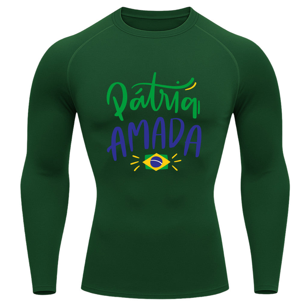 Camiseta Compressão Manga Longa Proteção UV 50+ Pátria Amada Brasil Camiseta Varias Cores Rash Guard