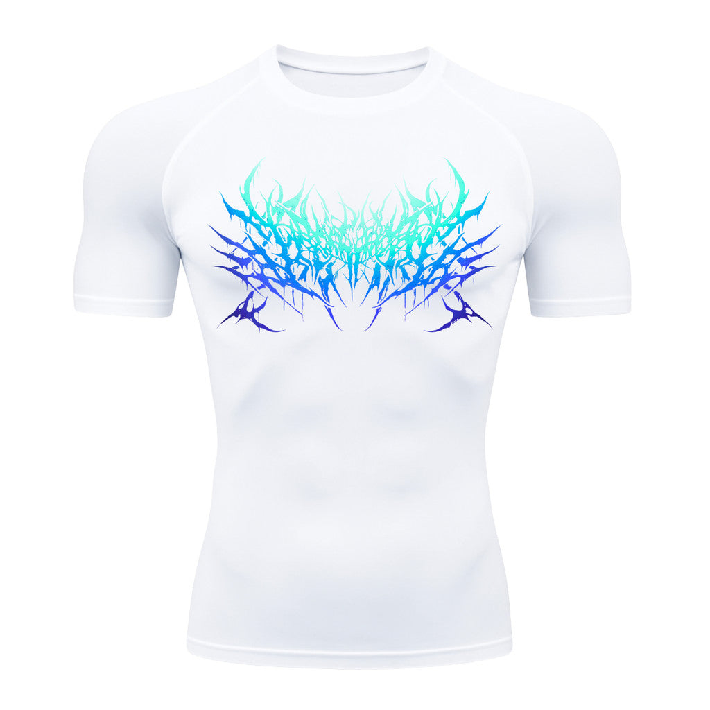 Camiseta Compressão Proteção Uv Segunda Pele Manga Curta Cyber Tribal Metal Dark Darknes Rash Guard