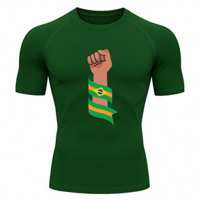 Camiseta Compressão Manga Curta Proteção UV 50+ Resistência Brasil Colorido Camiseta Varias Cores Rash Guard