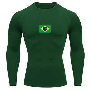 Camiseta Compressão Manga Longa Proteção UV 50+ Bandeira Do Brasil Camiseta Varias Cores Rash Guard
