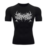 Camiseta Compressão Proteção Uv Segunda Pele Manga Curta Cyber Tribal Metal Dark Darknes Rash Guard