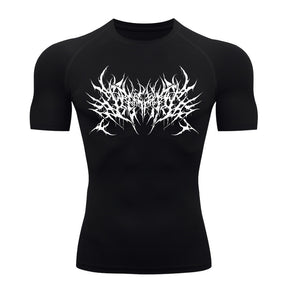 Camiseta Compressão Proteção Uv Segunda Pele Manga Curta Cyber Tribal Metal Dark Darknes Rash Guard