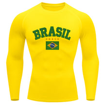Camiseta Compressão Manga Longa UV Brasil Bandeira Estilo Bordado Colorido Varias Cores Rash Guard
