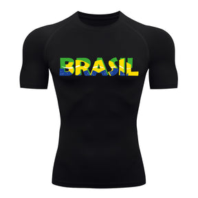 Camiseta Compressão Manga Curta Proteção UV 50+ Brasil Colorido Camiseta Varias Cores Rash Guard