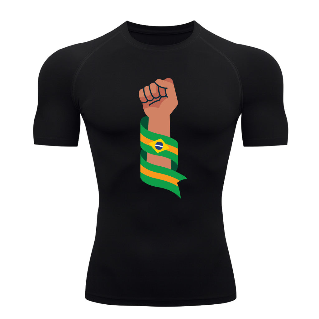 Camiseta Compressão Manga Curta Proteção UV 50+ Resistência Brasil Colorido Camiseta Varias Cores Rash Guard