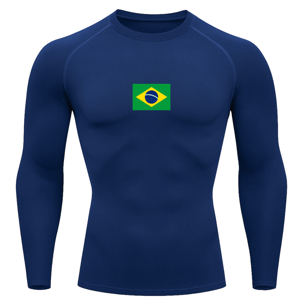Camiseta Compressão Manga Longa Proteção UV 50+ Bandeira Do Brasil Camiseta Varias Cores Rash Guard