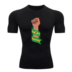 Camiseta Compressão Manga Curta Proteção UV 50+ Resistência Brasil Colorido Camiseta Varias Cores Rash Guard