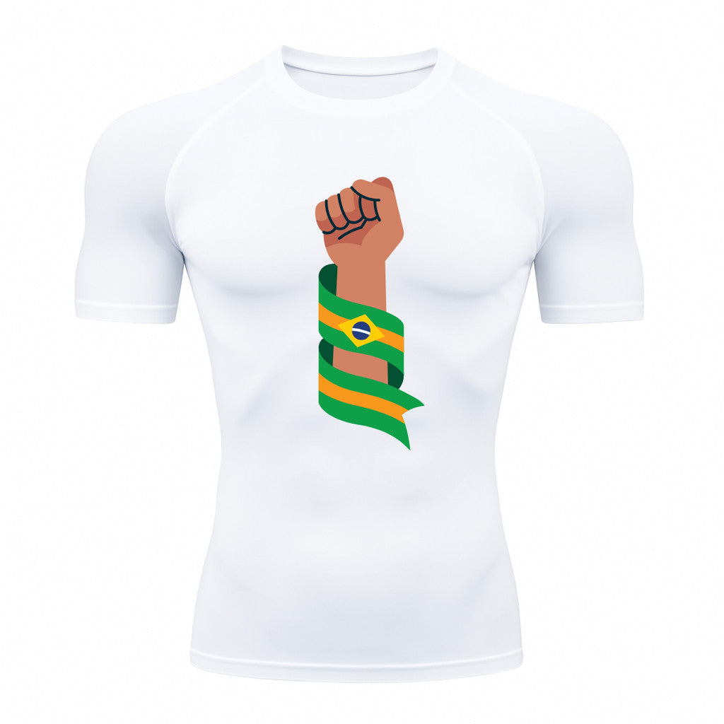 Camiseta Compressão Manga Curta Proteção UV 50+ Resistência Brasil Colorido Camiseta Varias Cores Rash Guard