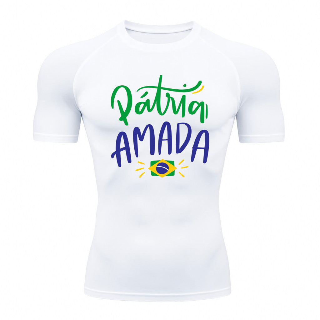 Camiseta Compressão Manga Curta Proteção UV 50+ Pátria Amada Brasil Varias Cores Rash Guard