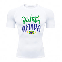 Camiseta Compressão Manga Curta Proteção UV 50+ Pátria Amada Brasil Varias Cores Rash Guard