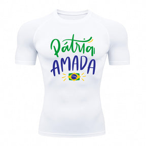 Camiseta Compressão Manga Curta Proteção UV 50+ Pátria Amada Brasil Varias Cores Rash Guard