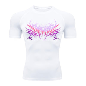 Camiseta Compressão Proteção Uv Segunda Pele Manga Curta Cyber Tribal Metal Dark Darknes Rash Guard