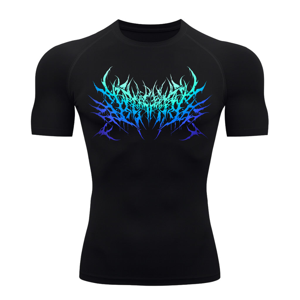 Camiseta Compressão Proteção Uv Segunda Pele Manga Curta Cyber Tribal Metal Dark Darknes Rash Guard