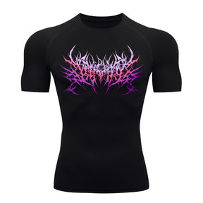 Camiseta Compressão Proteção Uv Segunda Pele Manga Curta Cyber Tribal Metal Dark Darknes Rash Guard