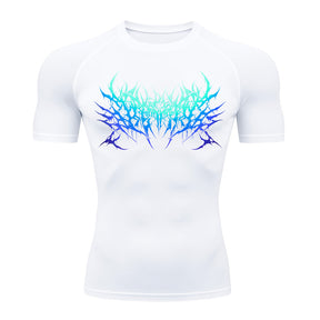 Camiseta Compressão Proteção Uv Segunda Pele Manga Curta Cyber Tribal Metal Dark Darknes Rash Guard
