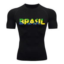 Camiseta Compressão Manga Curta Proteção UV 50+ Brasil Colorido Camiseta Varias Cores Rash Guard