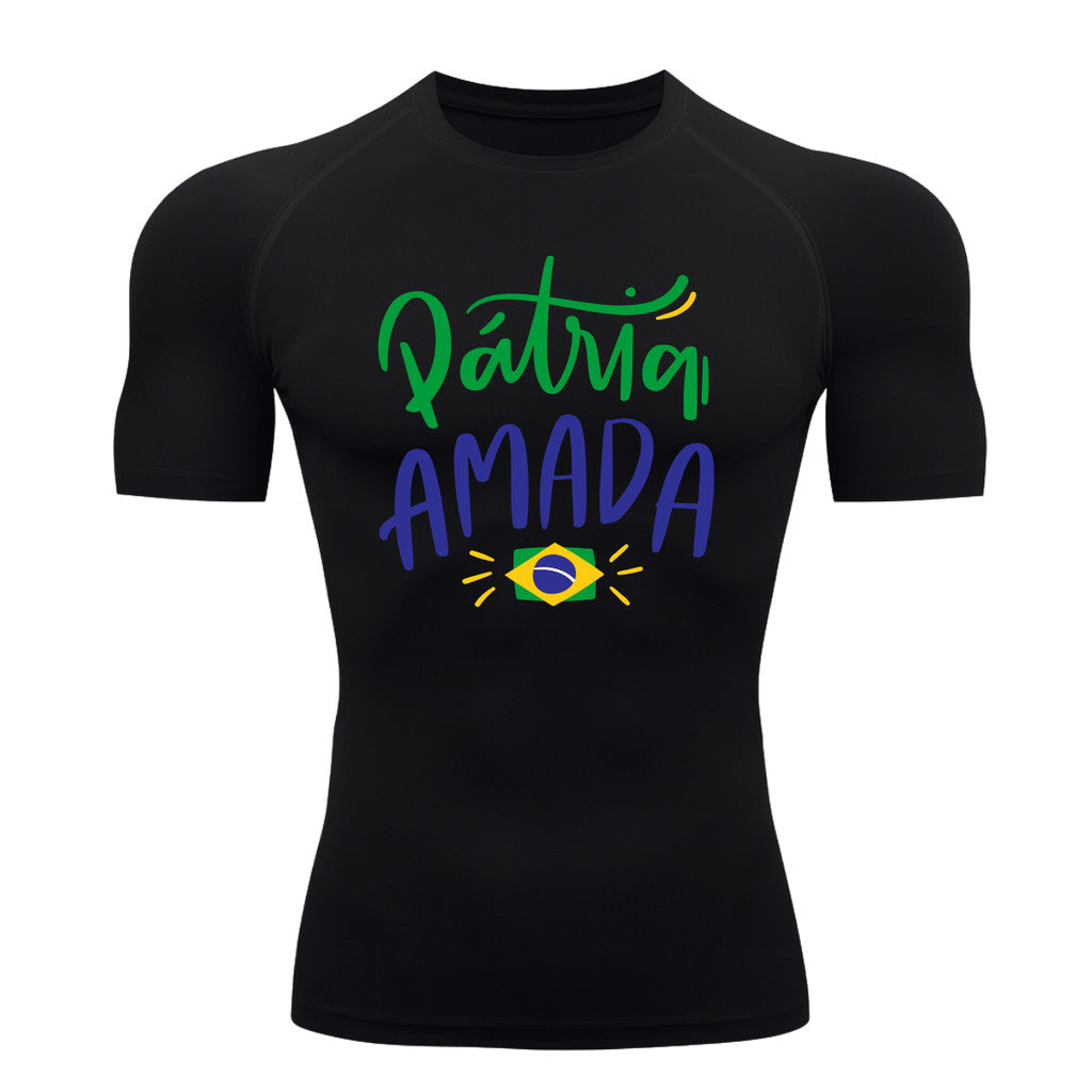 Camiseta Compressão Manga Curta Proteção UV 50+ Pátria Amada Brasil Varias Cores Rash Guard