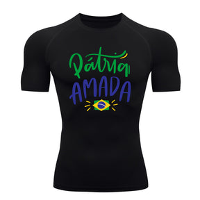 Camiseta Compressão Manga Curta Proteção UV 50+ Pátria Amada Brasil Varias Cores Rash Guard