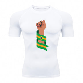 Camiseta Compressão Manga Curta Proteção UV 50+ Resistência Brasil Colorido Camiseta Varias Cores Rash Guard