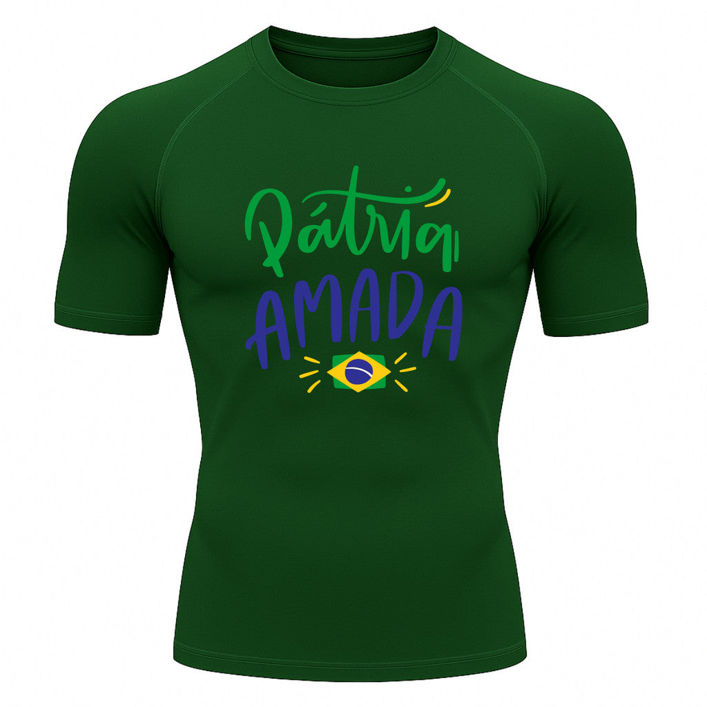 Camiseta Compressão Manga Curta Proteção UV 50+ Pátria Amada Brasil Varias Cores Rash Guard