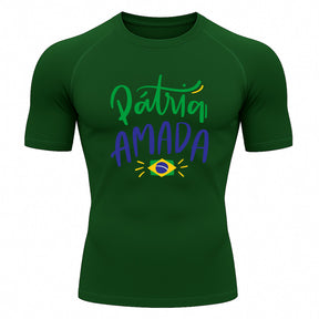 Camiseta Compressão Manga Curta Proteção UV 50+ Pátria Amada Brasil Varias Cores Rash Guard