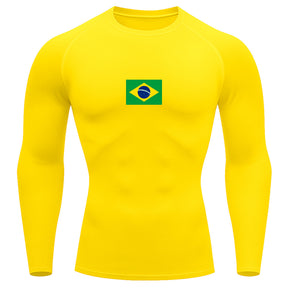 Camiseta Compressão Manga Longa Proteção UV 50+ Bandeira Do Brasil Camiseta Varias Cores Rash Guard