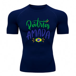 Camiseta Compressão Manga Curta Proteção UV 50+ Pátria Amada Brasil Varias Cores Rash Guard