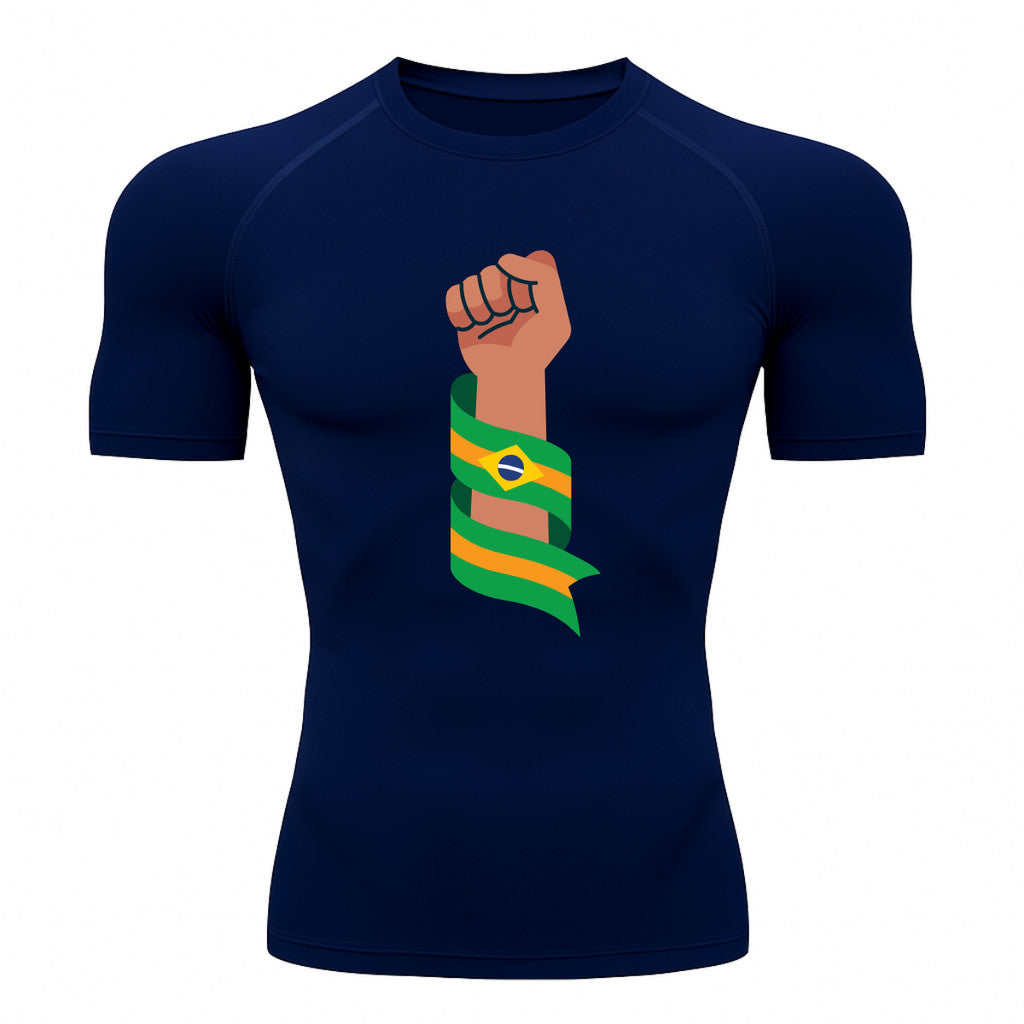 Camiseta Compressão Manga Curta Proteção UV 50+ Resistência Brasil Colorido Camiseta Varias Cores Rash Guard