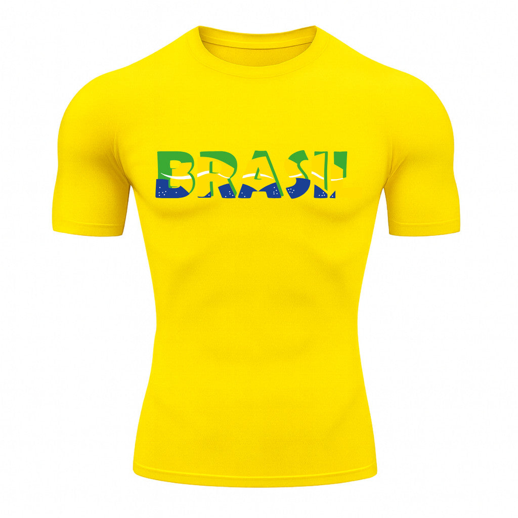 Camiseta Compressão Manga Curta Proteção UV 50+ Brasil Colorido Camiseta Varias Cores Rash Guard