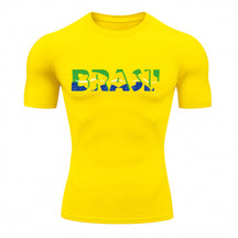 Camiseta Compressão Manga Curta Proteção UV 50+ Brasil Colorido Camiseta Varias Cores Rash Guard