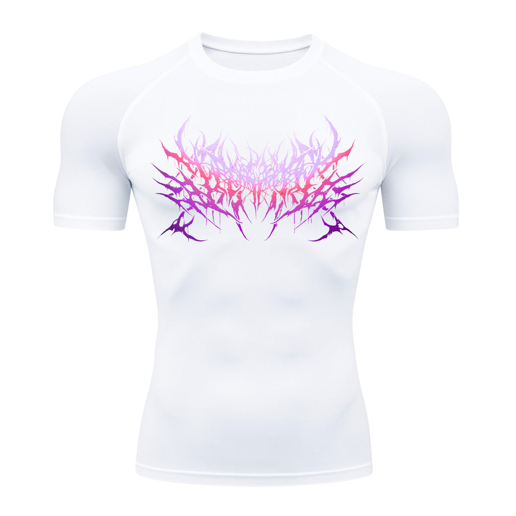 Camiseta Compressão Proteção Uv Segunda Pele Manga Curta Cyber Tribal Metal Dark Darknes Rash Guard