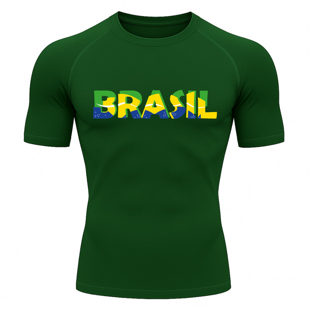 Camiseta Compressão Manga Curta Proteção UV 50+ Brasil Colorido Camiseta Varias Cores Rash Guard