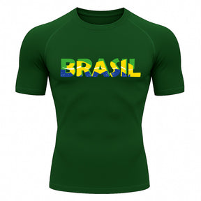 Camiseta Compressão Manga Curta Proteção UV 50+ Brasil Colorido Camiseta Varias Cores Rash Guard